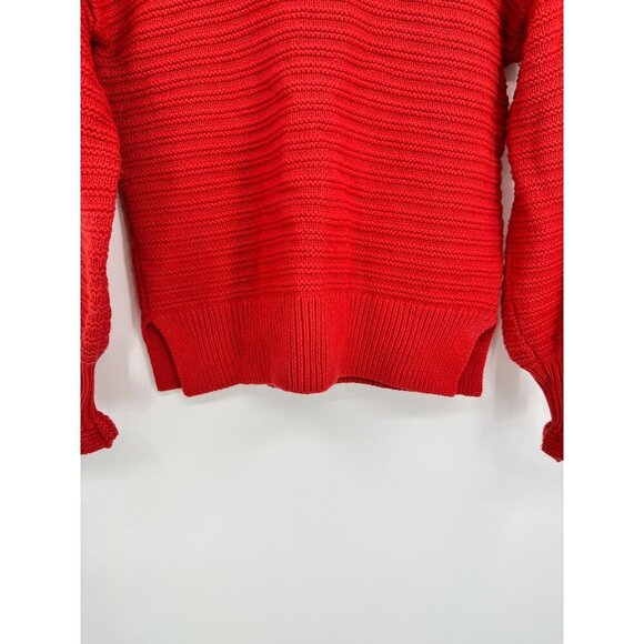 Madewell Sweater Women XS Red Cotton Wool Ruffle-Neck Ribbed AG587 - Picture 4 of 8